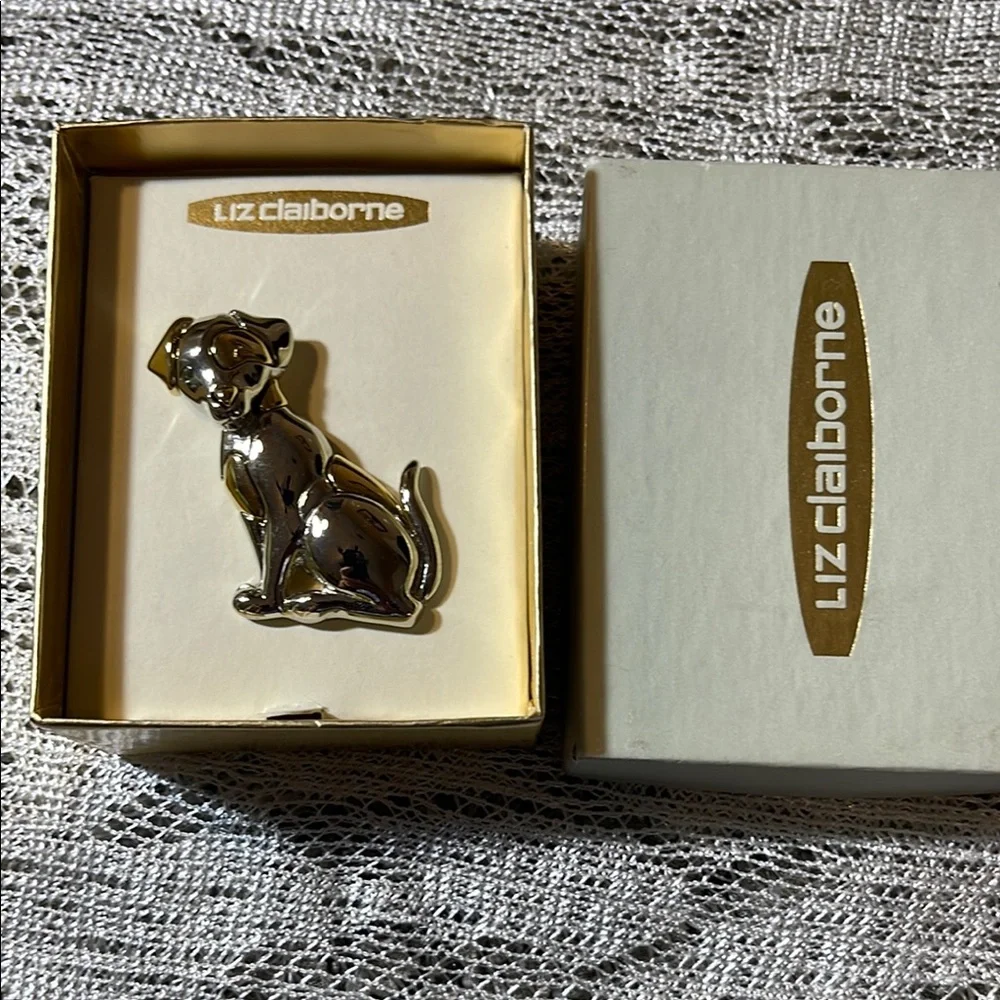 Liz Claiborne Shiny Silver Puppy Dog Brooch